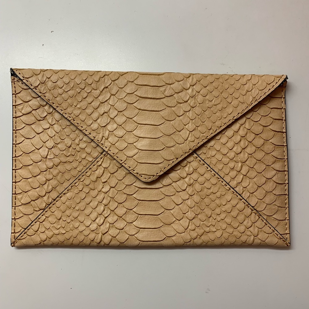 Loeffler Randal Fold-over Faux Snakeskin Clutch